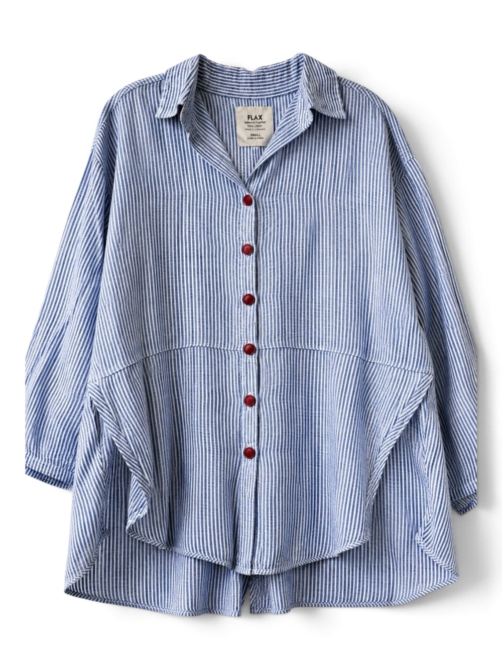 Rare FLAX Jeanne Engelhart Blue Stripe 100% Linen Seersucker Tunic Blouse Top S - Picture 2 of 7